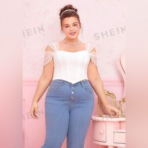 Crop Top with Mesh Splice Shoulders